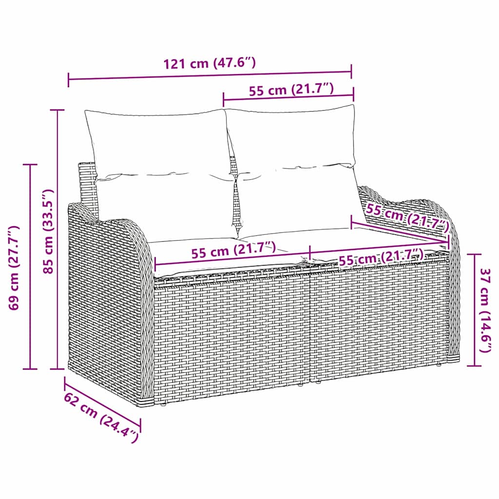 Havemøbelsofa Med Pude 121 X 62 X 69cm Polyrattan - Billede 7