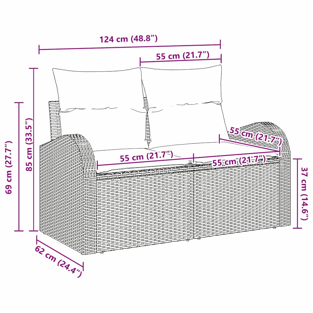Havemøbelsofa Med Pude 124 X 62 X 69cm Polyrattan - Billede 6