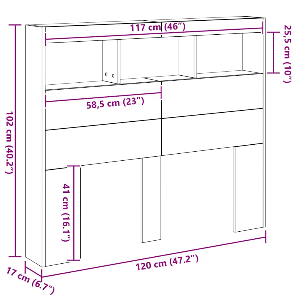 Hovedgærde Kabinet Med Led Gammelt Træ 120 X 17 X 102 Cm - Billede 11