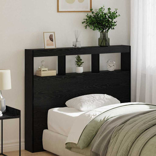 Hovedgærde Kabinet Med Led Med Hylde Sort Eg 122 X 17 X 102 Cm - Hovedbillede