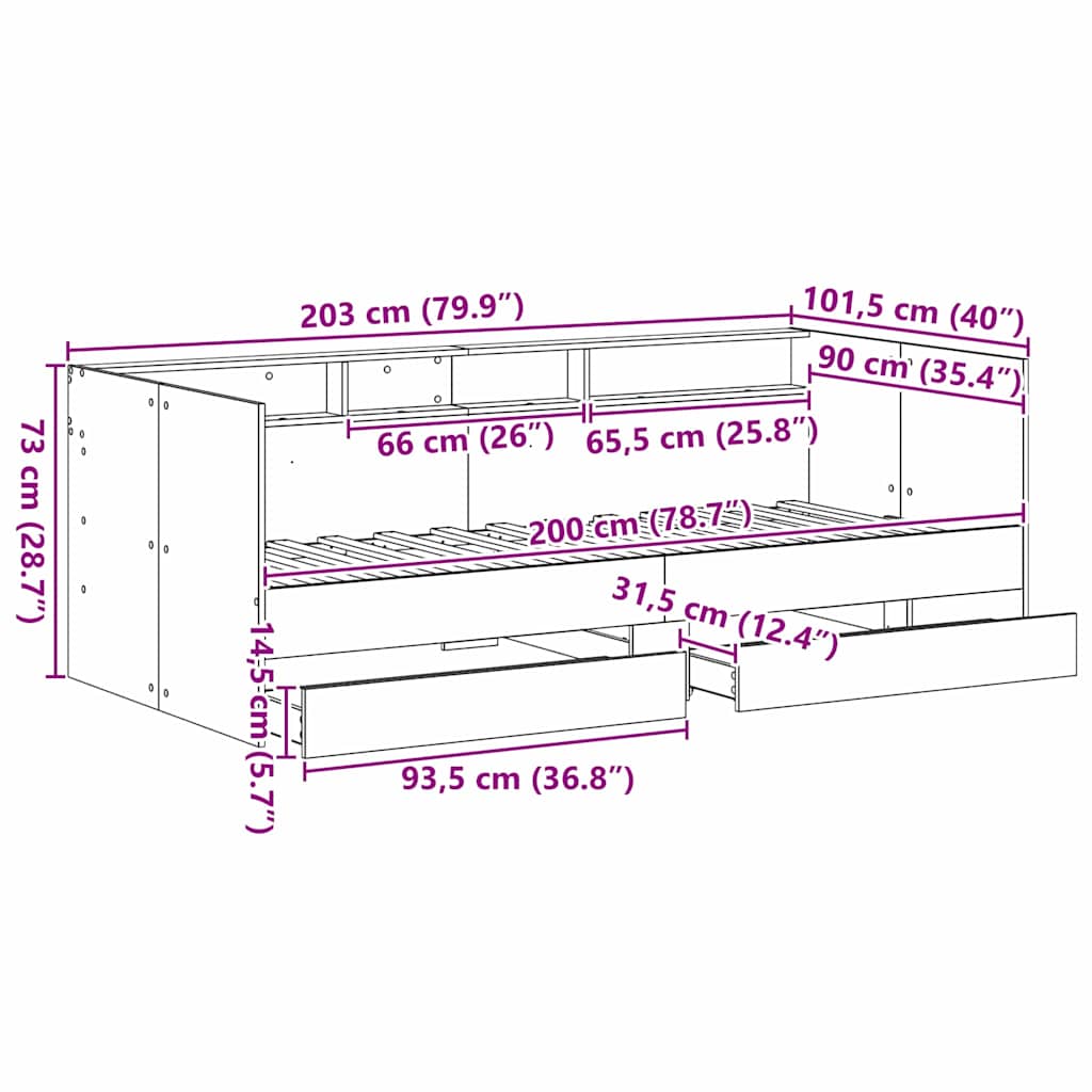 Dagbed Grå 90 X 200 Cm Konstrueret Træ - Billede 13