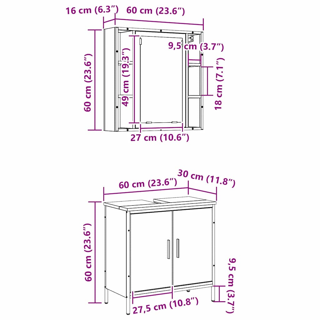 Badeværelsesmøbel Sæt Med Hylde 2 Pcs Brun 60 X 30 X 60 Cm - Billede 13