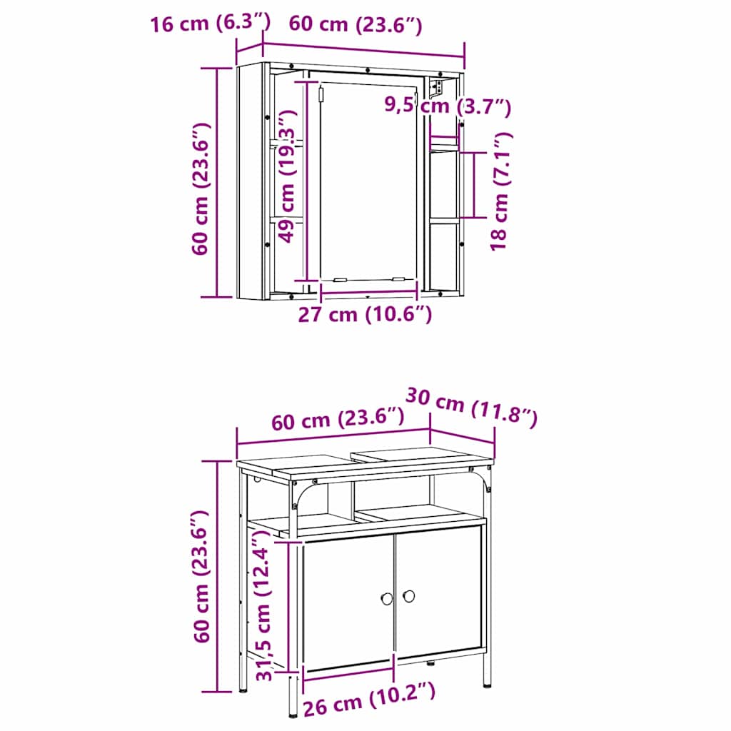 Badeværelsesmøbel Sæt Med Hylde 2 Pcs Brun 60 X 30 X 60 Cm - Billede 13