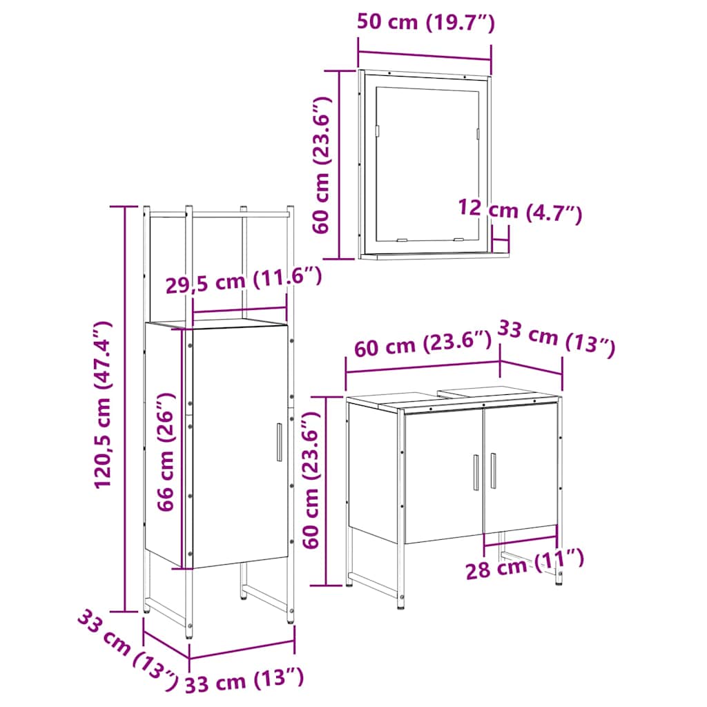 Badeværelsesmøbel Sæt Med Hylde 3 Pcs Brun 60 X 33 X 60 Cm - Billede 13