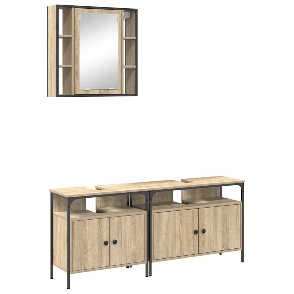Badeværelsesskabsæt Med Hylde 3 Pcs Sonoma-eg 80 X 30 X 60 Cm - Billede 2