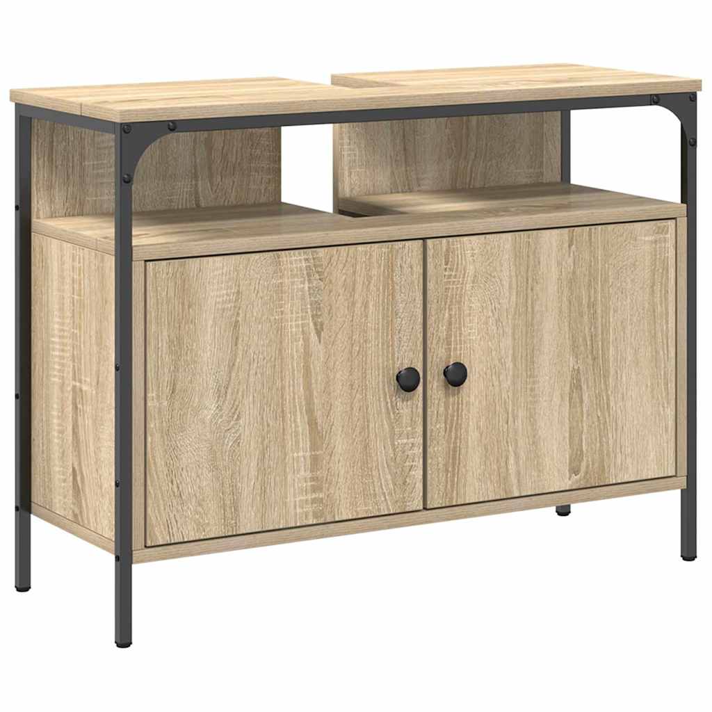 Badeværelsesskabsæt Med Hylde 3 Pcs Sonoma-eg 80 X 30 X 60 Cm - Billede 6