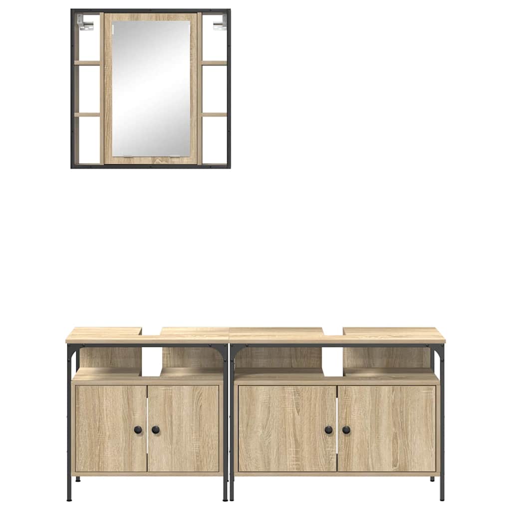 Badeværelsesskabsæt Med Hylde 3 Pcs Sonoma-eg 80 X 30 X 60 Cm - Billede 8