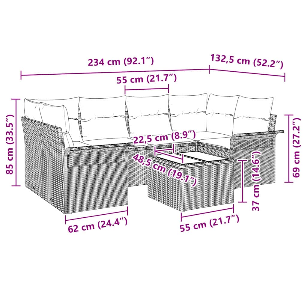 Havesofa Sæt Med Pude 7 Dele Polyrattan - Billede 13