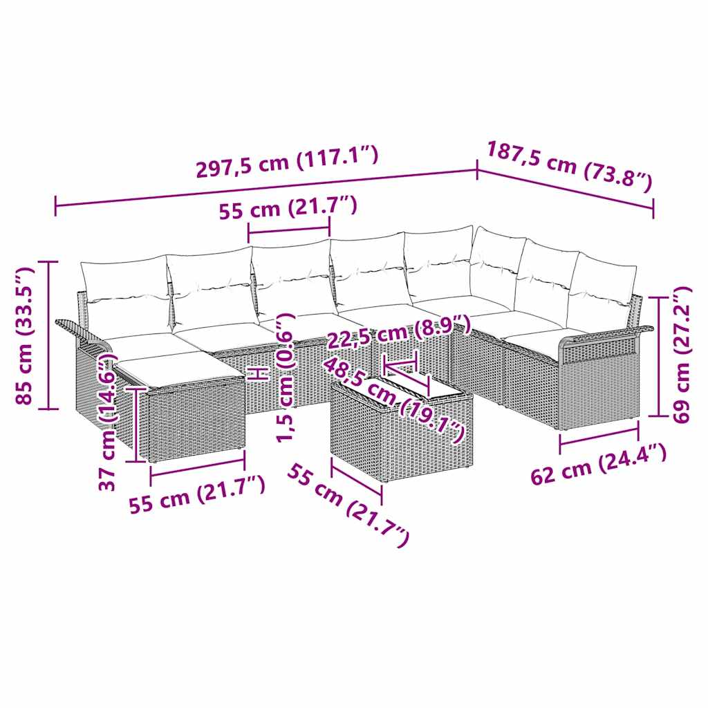 Havesofa Sæt 9 Stk. Polyrattan - Billede 15