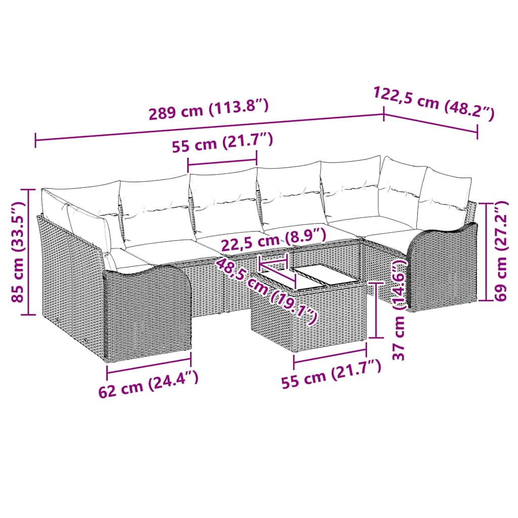 Havesofa Sæt 8 Stk. 7-antal Sæder Polyrattan - Billede 8