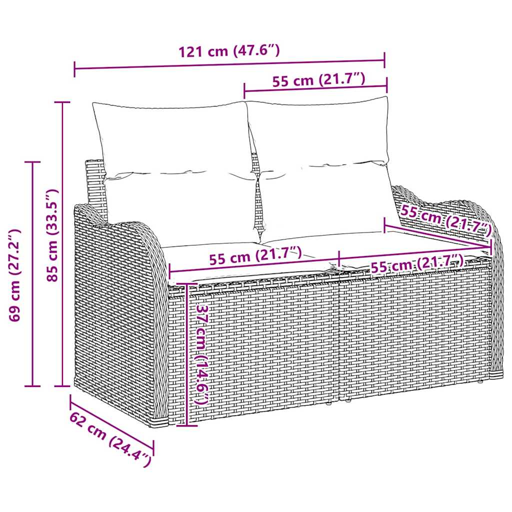 Havesofa Sæt 8 Stk. 7-antal Sæder Polyrattan - Billede 9