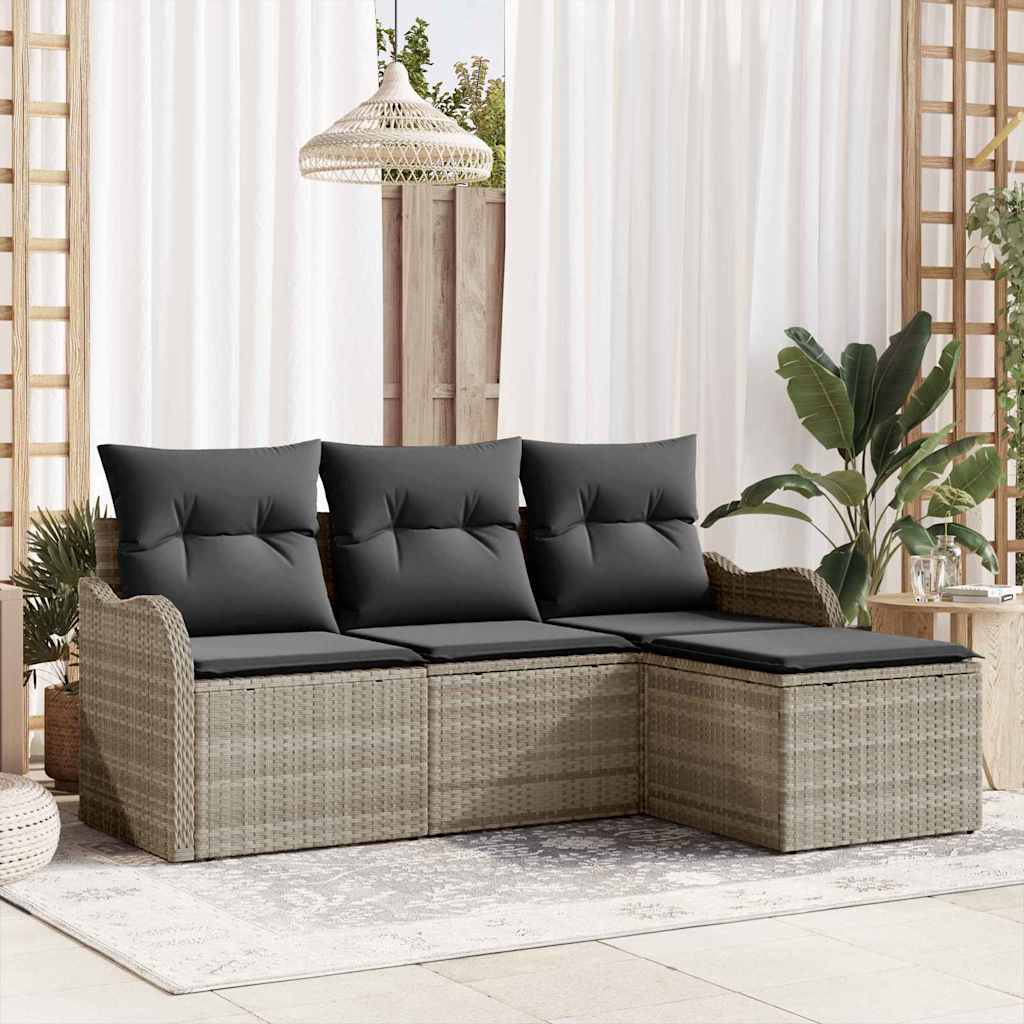 Havesofa Sæt Med Pude 4 Dele Poly Rattan