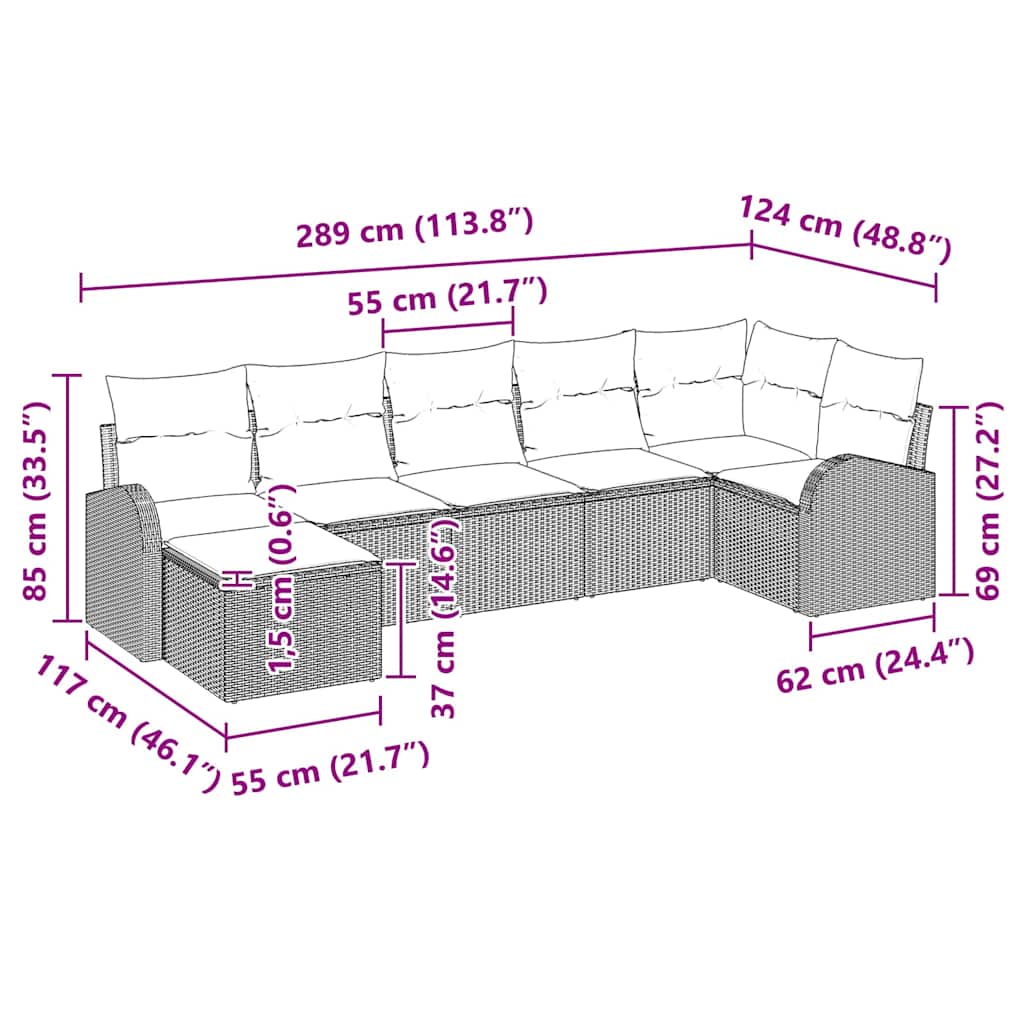 Havesofa Sæt Med Pude 7 Dele Poly Rattan - Billede 13