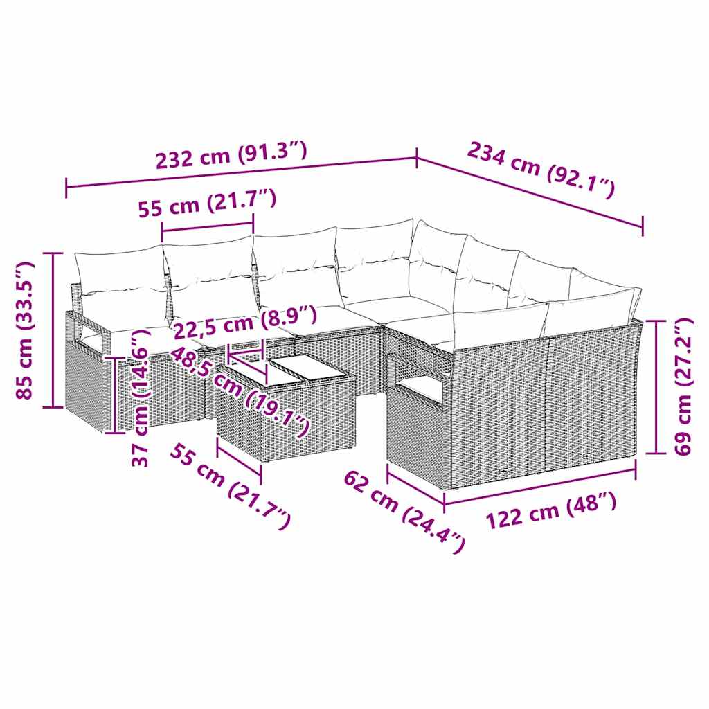 Sofa Sæt Med Pude 9 Dele Polyrattan - Billede 9