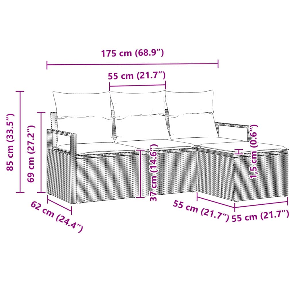 Sofa Sæt Med Pude 4 Dele Polyrattan - Billede 8