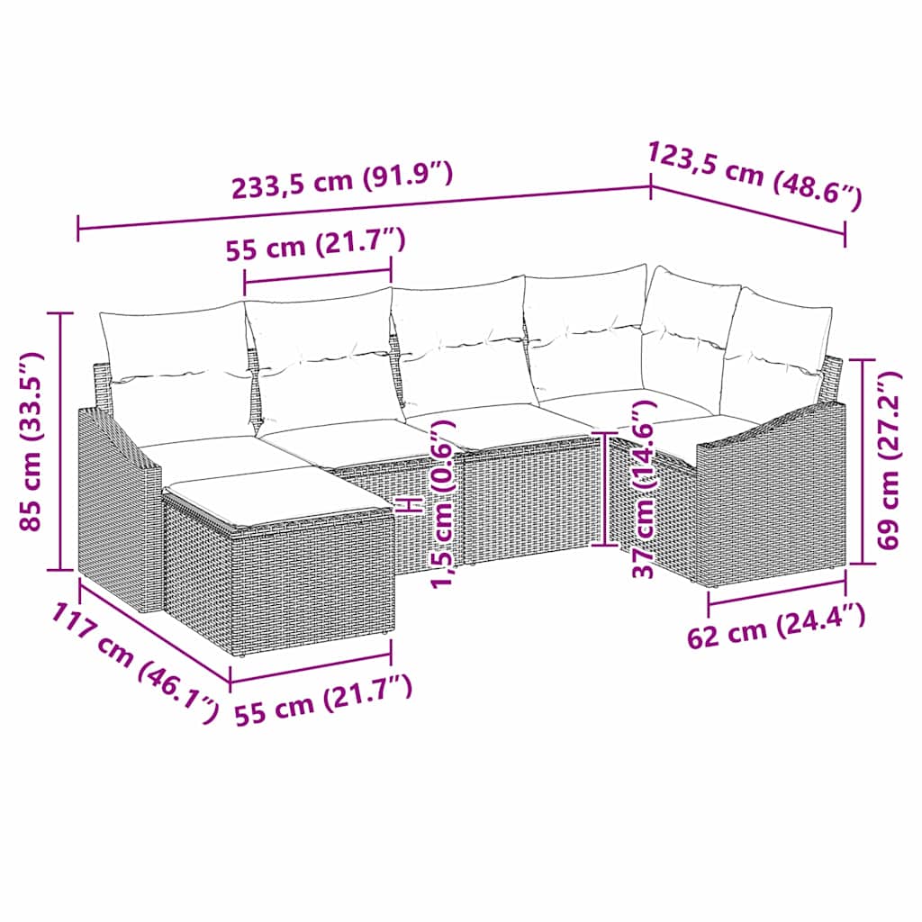 Sofa Sæt 6 Stk. Polyrattan - Billede 9