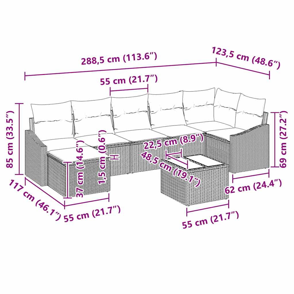 Sofa Sæt Med Pude 8 Dele Polyrattan - Billede 10