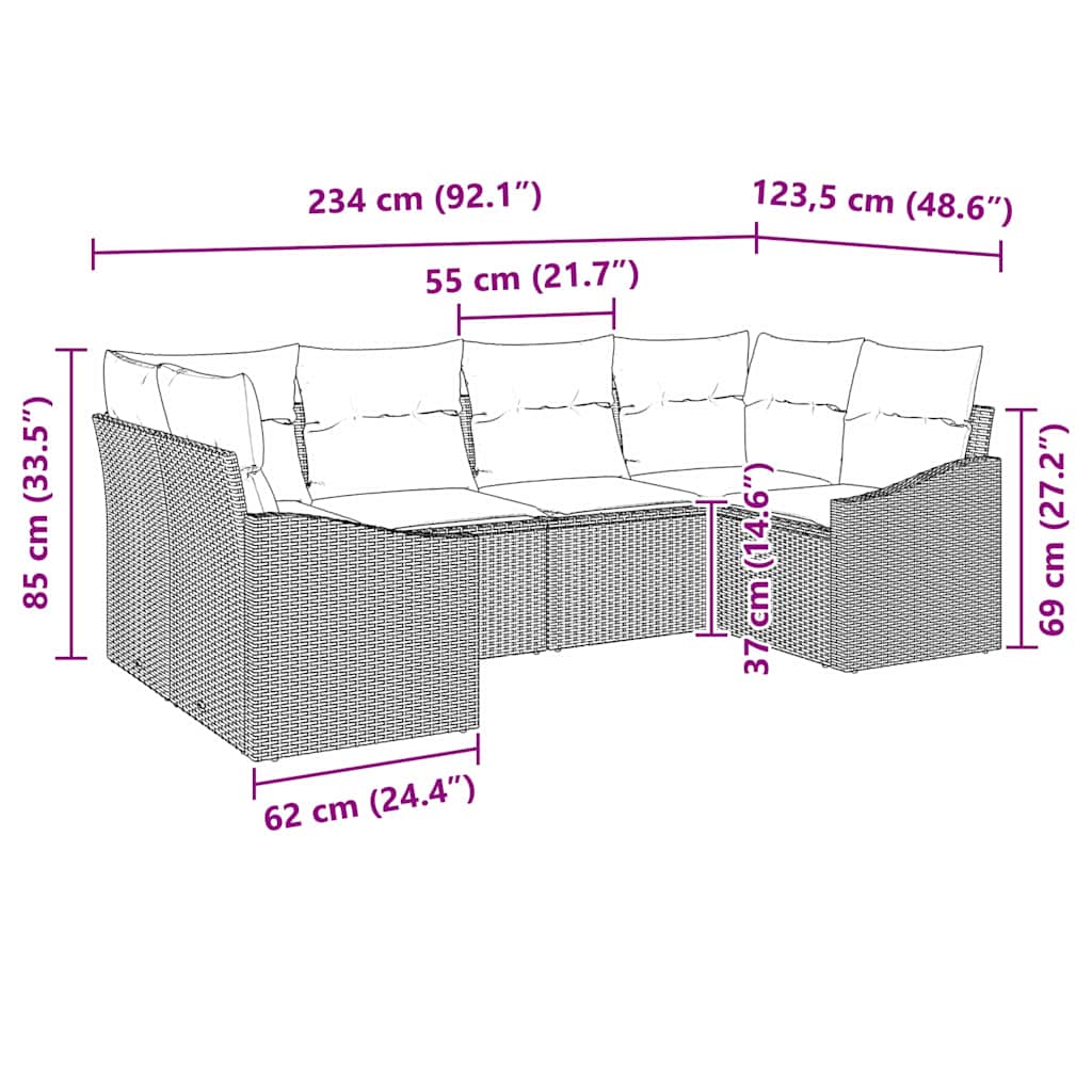 Sofa Sæt Med Pude 6 Dele Polyrattan - Billede 8