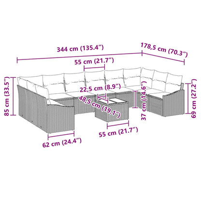 Sofa Sæt Med Pude 11 Dele Polyrattan - Billede 9