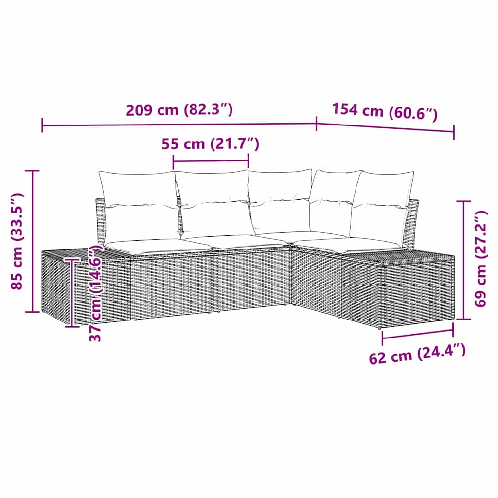 Havesofa Sæt 4 Stk. Polyrattan - Billede 8