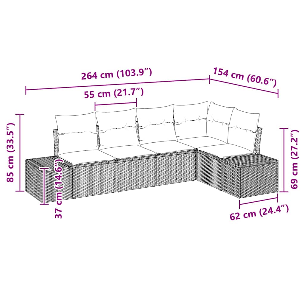 Havesofa Sæt 5 Dele Polyrattan - Billede 8