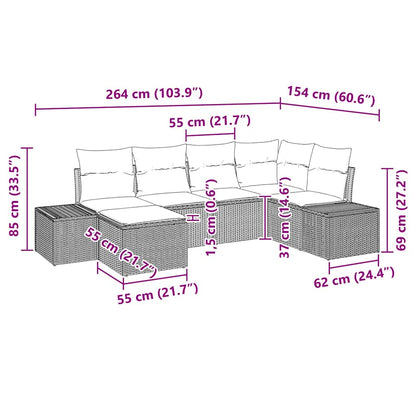 Havesofa Sæt Med Pude 6 Dele Polyrattan - Billede 9