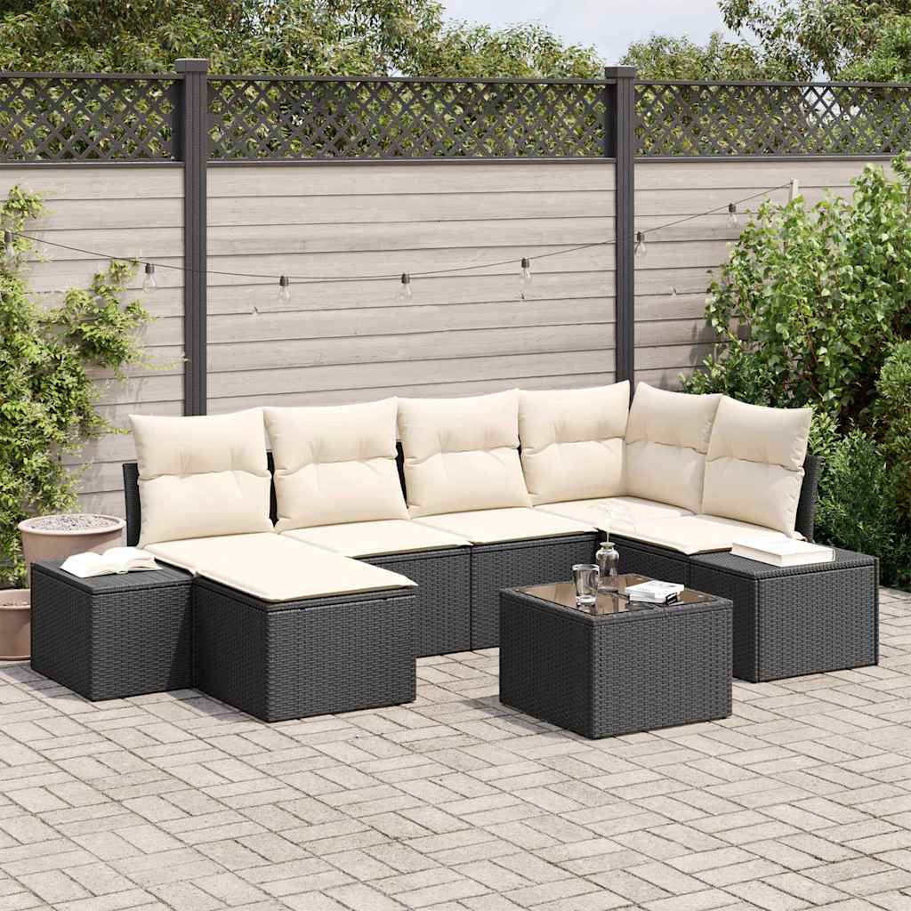Havesofa Sæt 7 Stk. Sort Og Cream Polyrattan - Hovedbillede