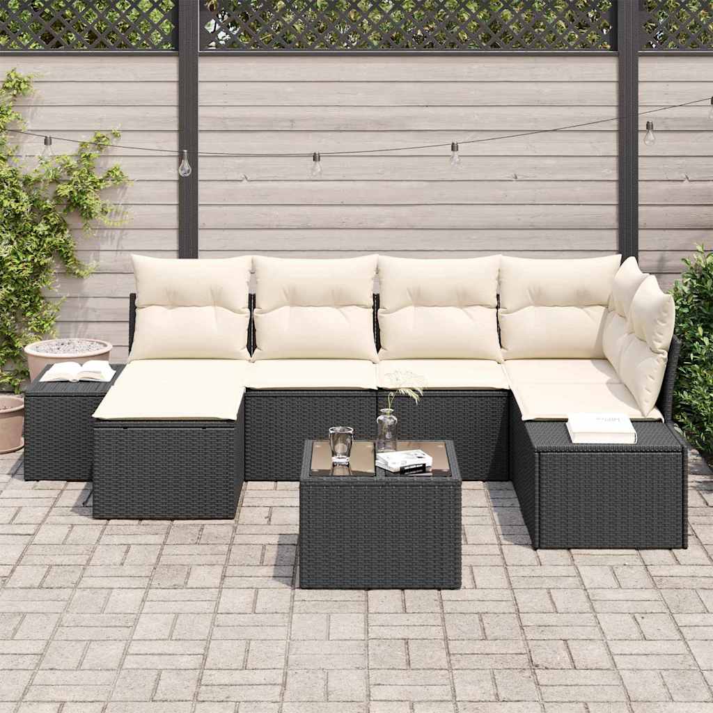 Havesofa Sæt 7 Stk. Sort Og Cream Polyrattan - Billede 3
