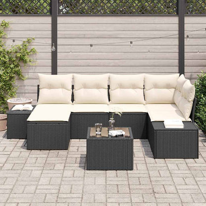 Havesofa Sæt 7 Stk. Sort Og Cream Polyrattan - Billede 3