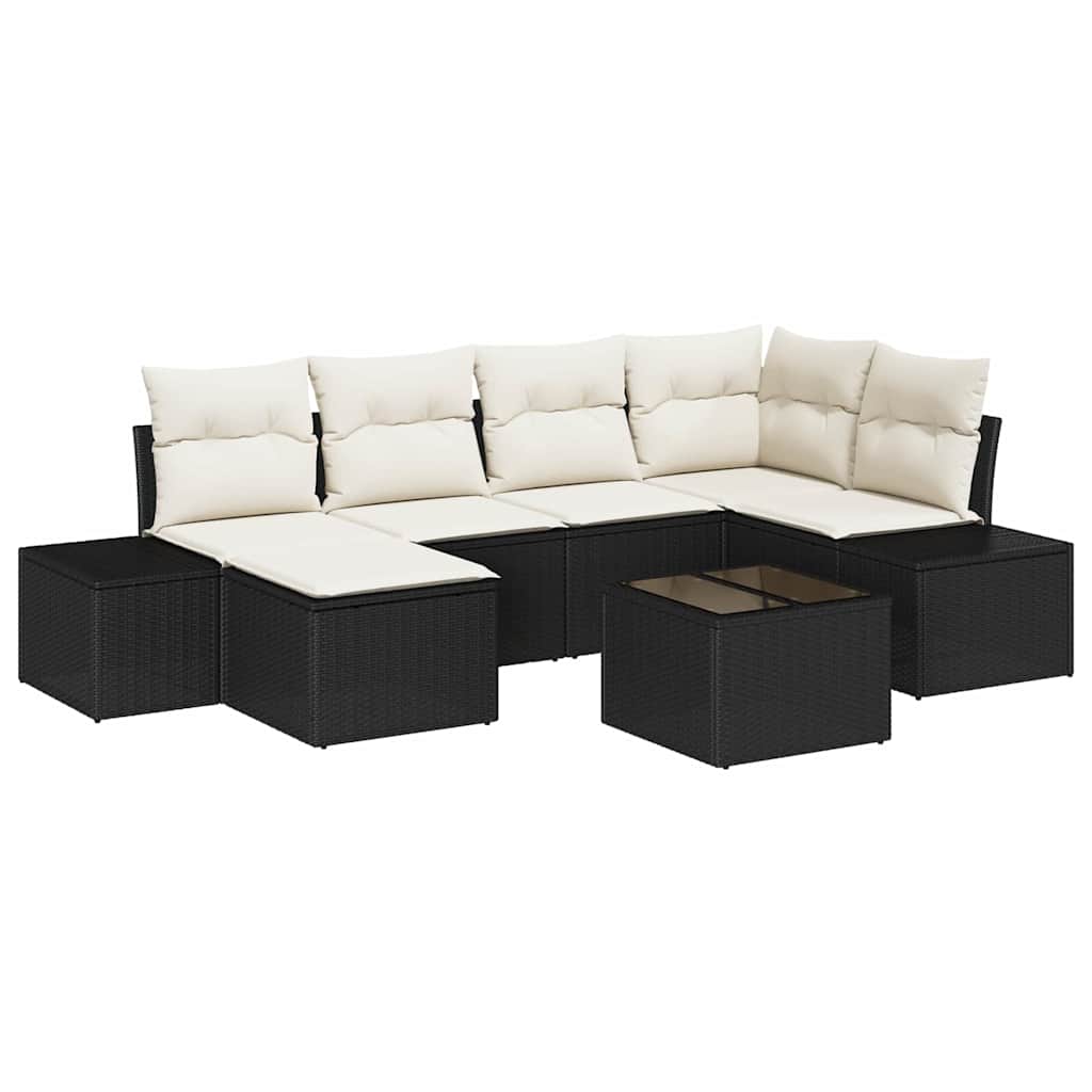 Havesofa Sæt 7 Stk. Sort Og Cream Polyrattan - Billede 2