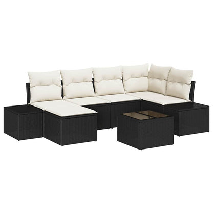 Havesofa Sæt 7 Stk. Sort Og Cream Polyrattan - Billede 2