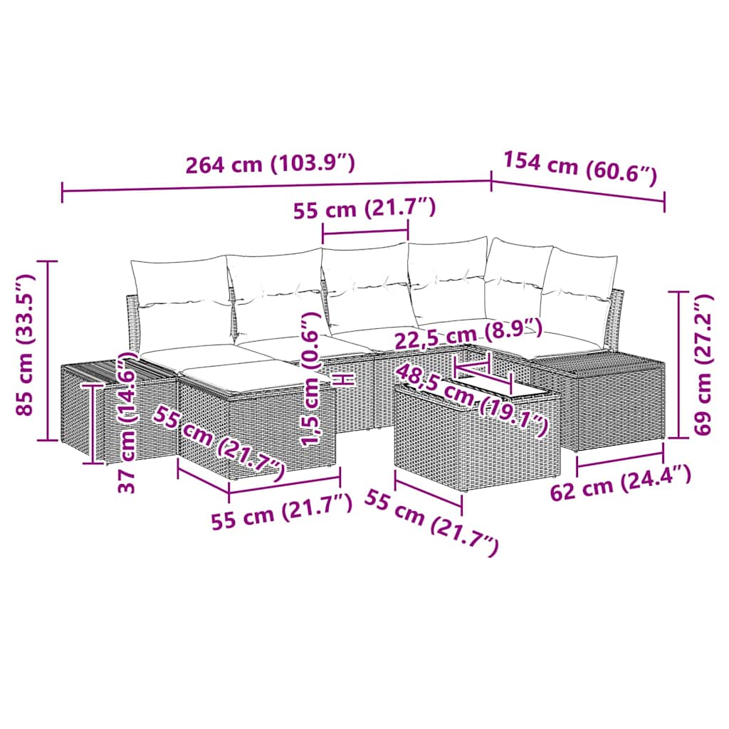 Havesofa Sæt 7 Stk. Sort Og Cream Polyrattan - Billede 10