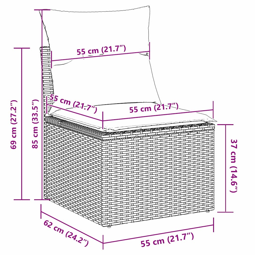 Havesofa Sæt 7 Stk. Sort Og Cream Polyrattan - Billede 12