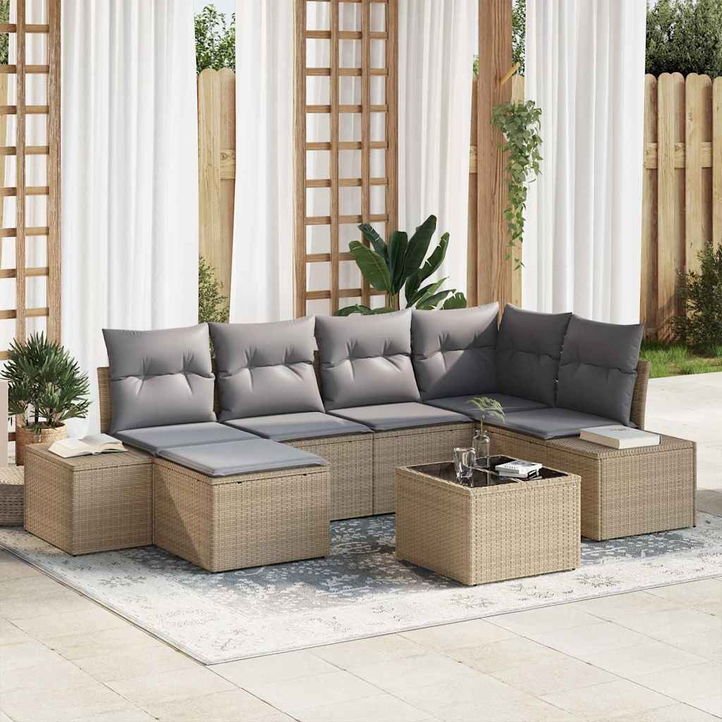 Havesofa Sæt Med Pude 7 Dele Og Polyrattan - Hovedbillede