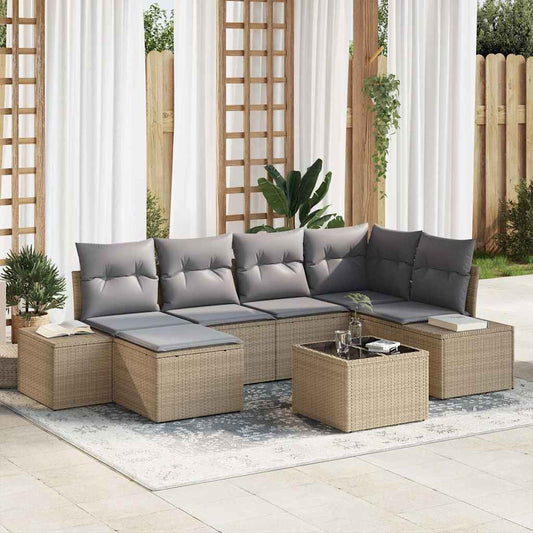 Havesofa Sæt Med Pude 7 Dele Og Polyrattan - Hovedbillede
