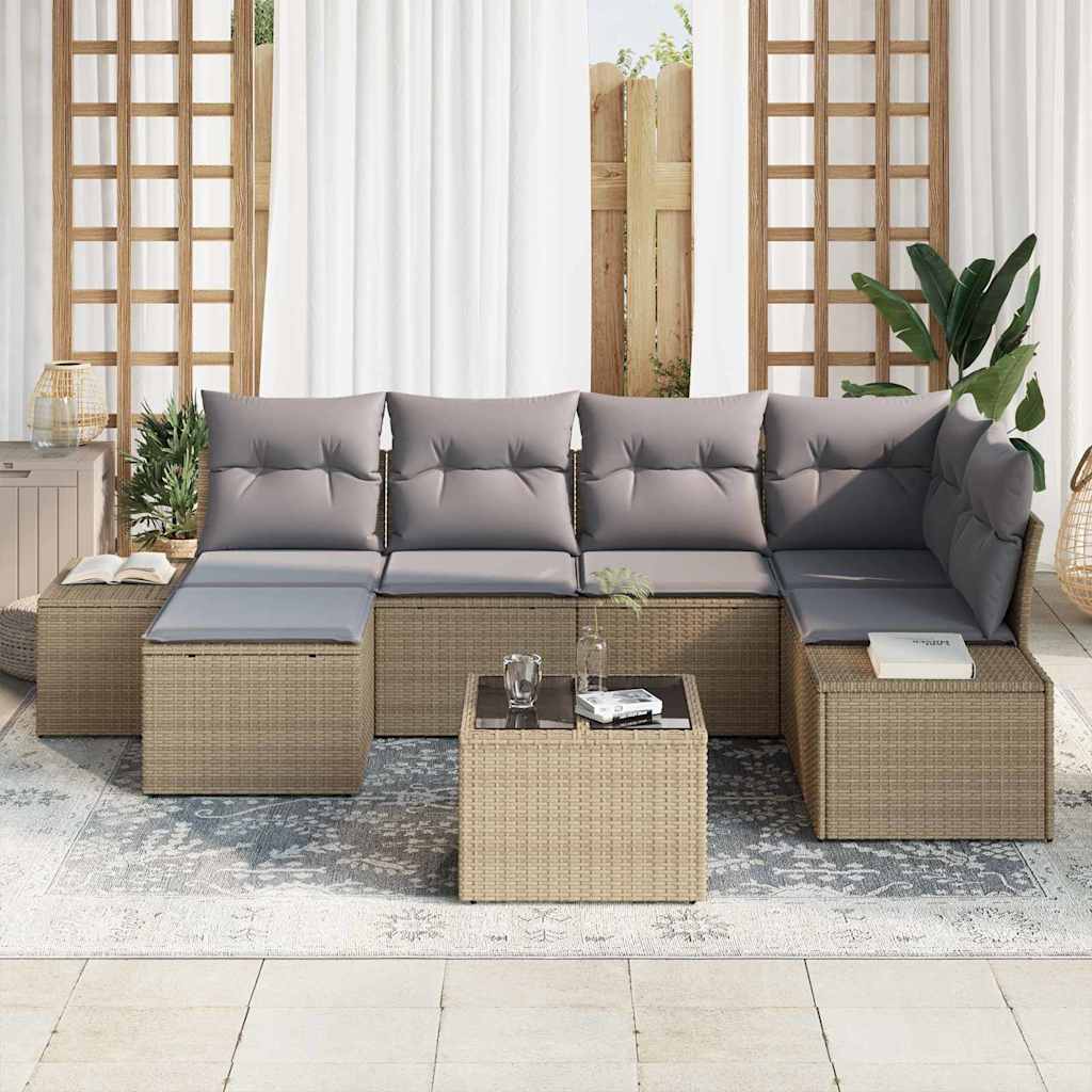 Havesofa Sæt Med Pude 7 Dele Og Polyrattan - Billede 3