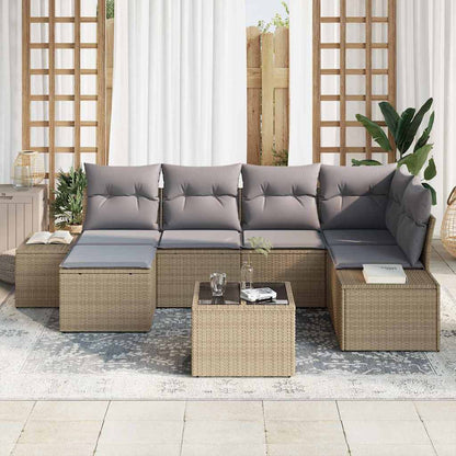 Havesofa Sæt Med Pude 7 Dele Og Polyrattan - Billede 3