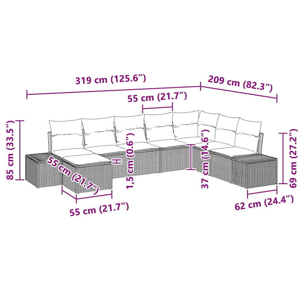 Havesofa Sæt Med Pude 8 Dele Polyrattan - Billede 9