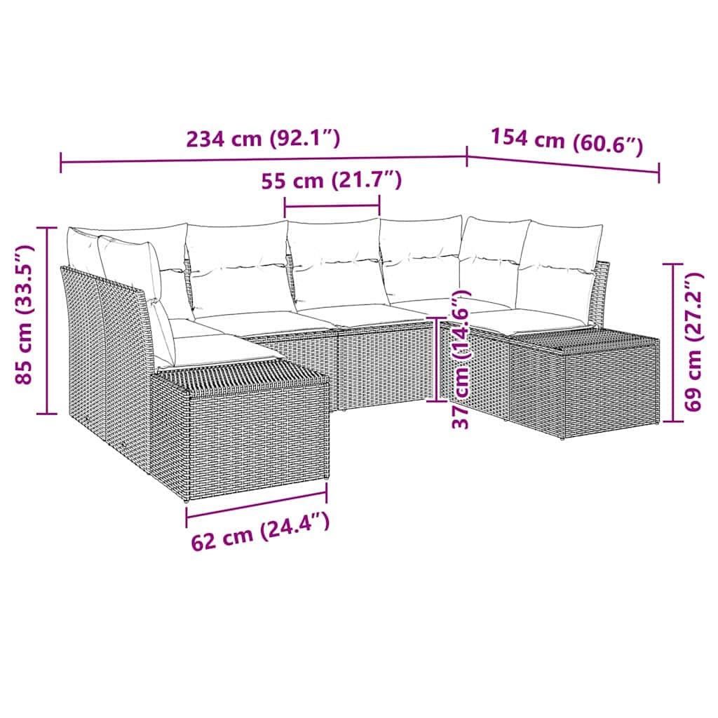 Havesofa Sæt Med Pude 6 Dele Polyrattan - Billede 8