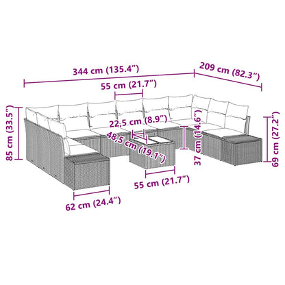 Havesofa Sæt Med Pude 11 Dele Polyrattan - Billede 9