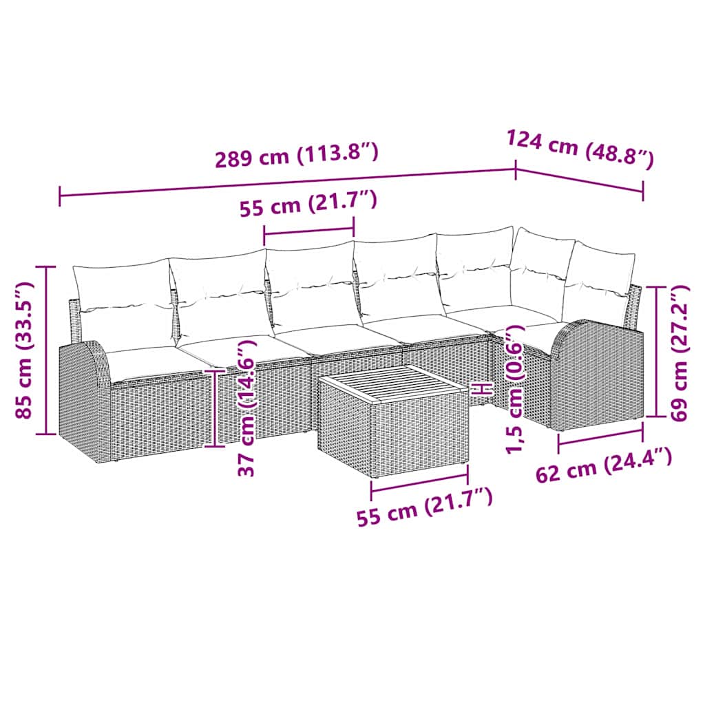 Havesofa Sæt Med Pude 7 Dele Polyrattan - Billede 13