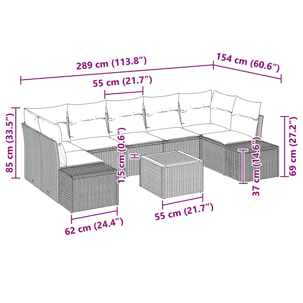 Havesofa Sæt Med Pude 8 Dele Polyrattan - Billede 9