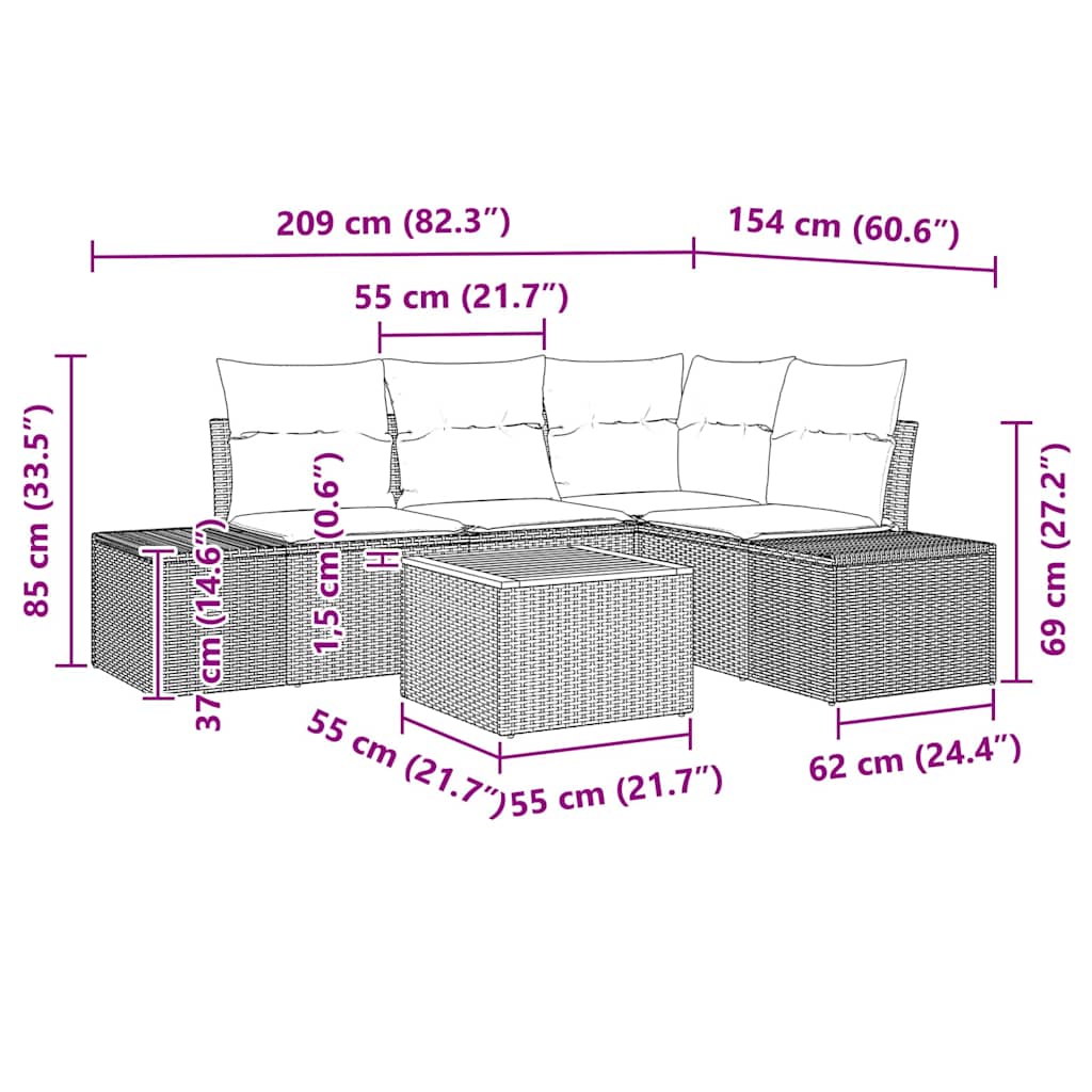 Havesofa Sæt 5 Stk. Polyrattan - Billede 9