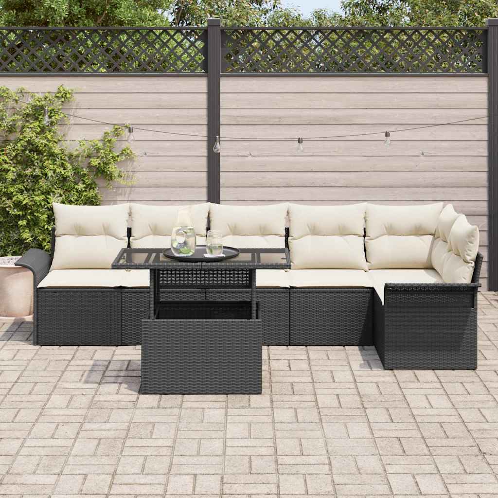 Havesofa Sæt Med Pude 7 Dele Poly Rattan - Billede 3