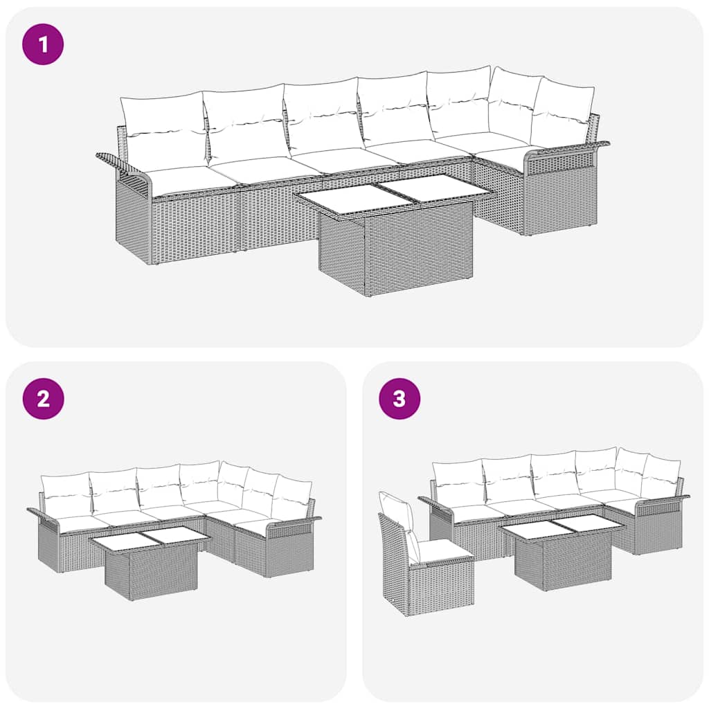Havesofa Sæt Med Pude 7 Dele Poly Rattan - Billede 12