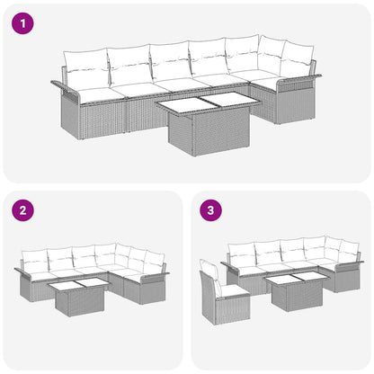 Havesofa Sæt Med Pude 7 Dele Poly Rattan - Billede 12