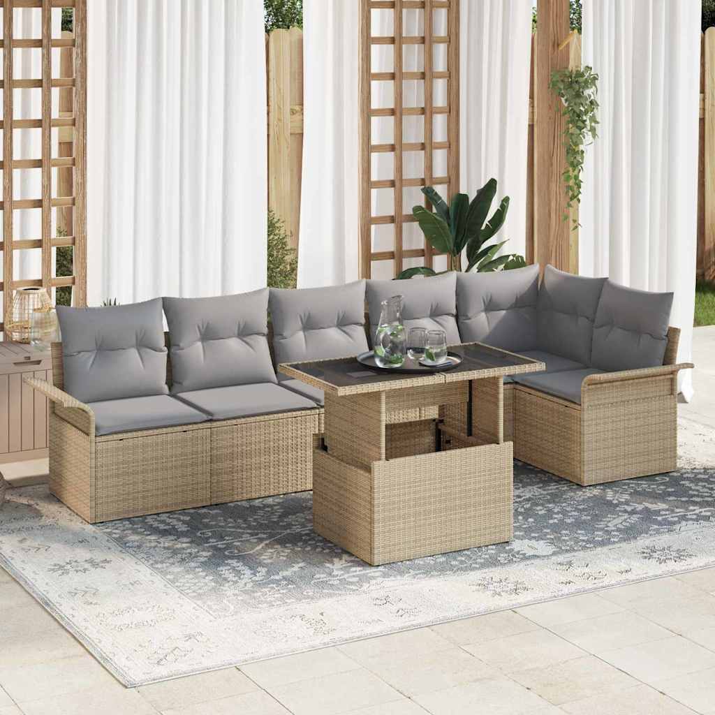 Havesofa Sæt Med Pude 7 Dele Poly Rattan