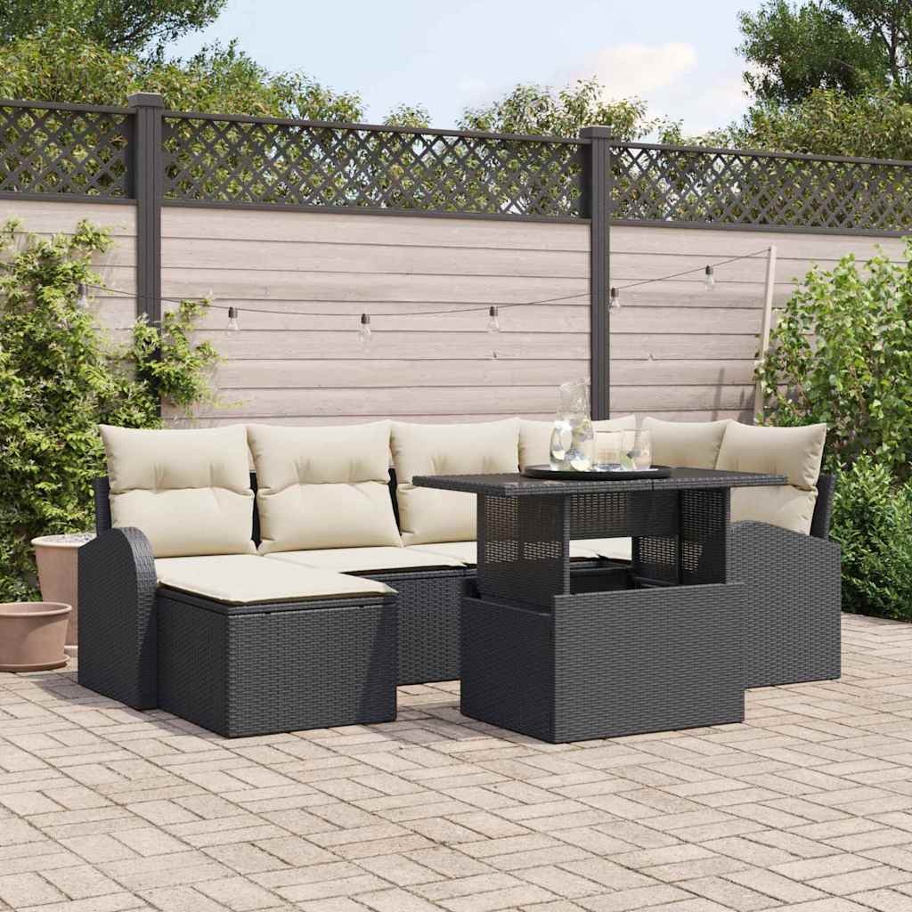 Havesofa Sæt 7 Stk. Sort Og Cream Polyrattan - Hovedbillede