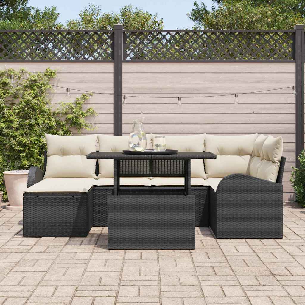 Havesofa Sæt 7 Stk. Sort Og Cream Polyrattan - Billede 3