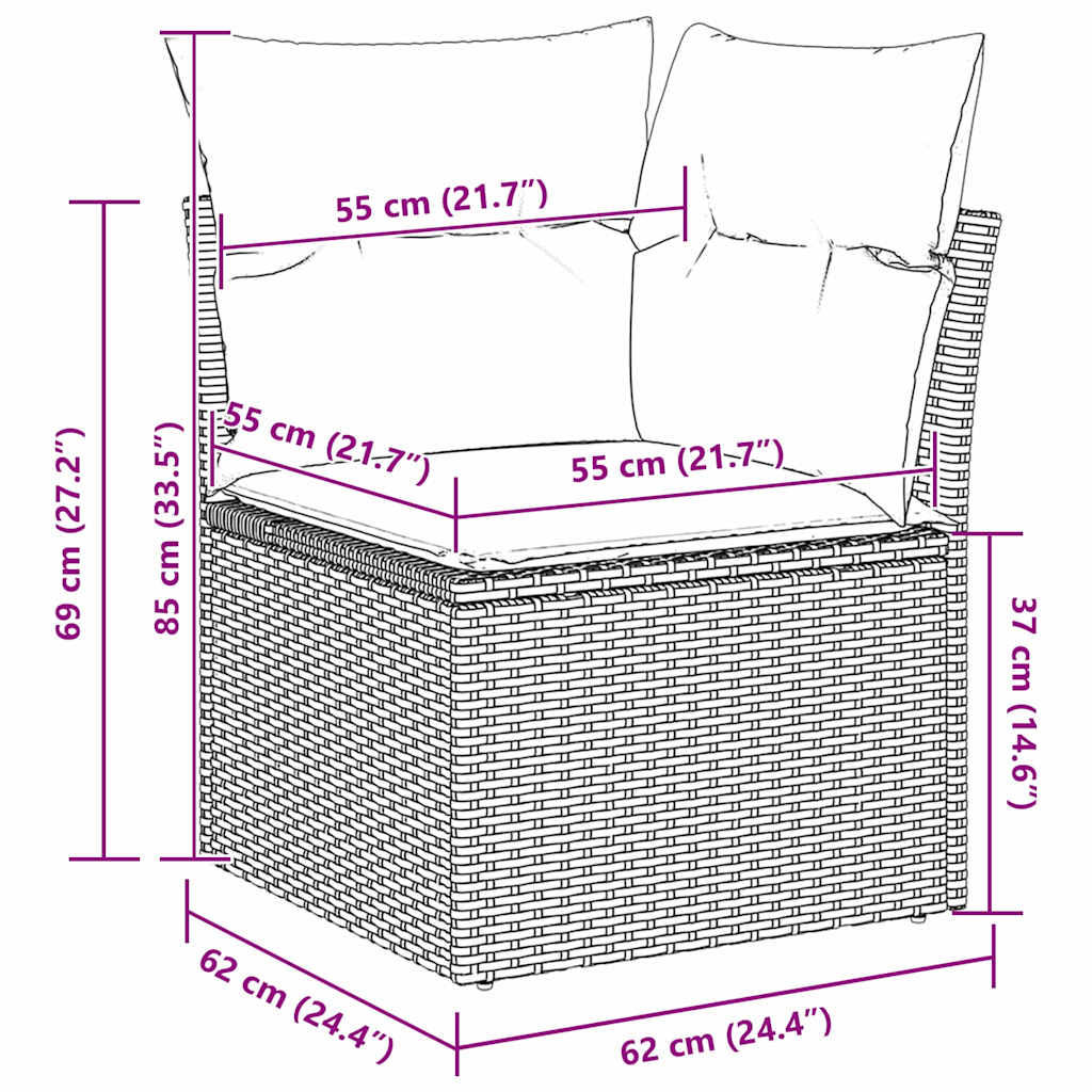 Havesofa Sæt 7 Stk. Sort Og Cream Polyrattan - Billede 16